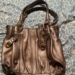 b. makowsky Metallic Brown Pebbled Leather Shoulder Bag